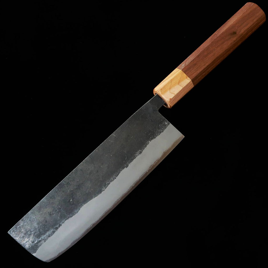 Miura MIURA Nakiri Knife, Blue Steel No. 2, Stainless Steel Clad, Black Finish, Zelkova Wood Handle, Walnut Octagonal Handle (160mm)