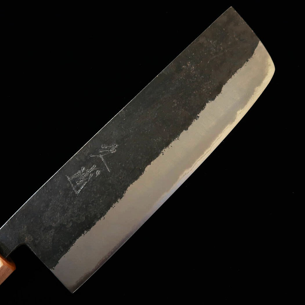 Miura MIURA Nakiri Knife, Blue Steel No. 2, Stainless Steel Clad, Black Finish, Zelkova Wood Handle, Walnut Octagonal Handle (160mm)