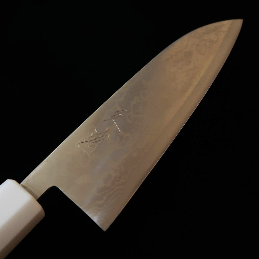 三浦 MIURA 三徳 青紙二号 ステン割込 ニッケル ダマスカス ウォールナット柄（165mm）