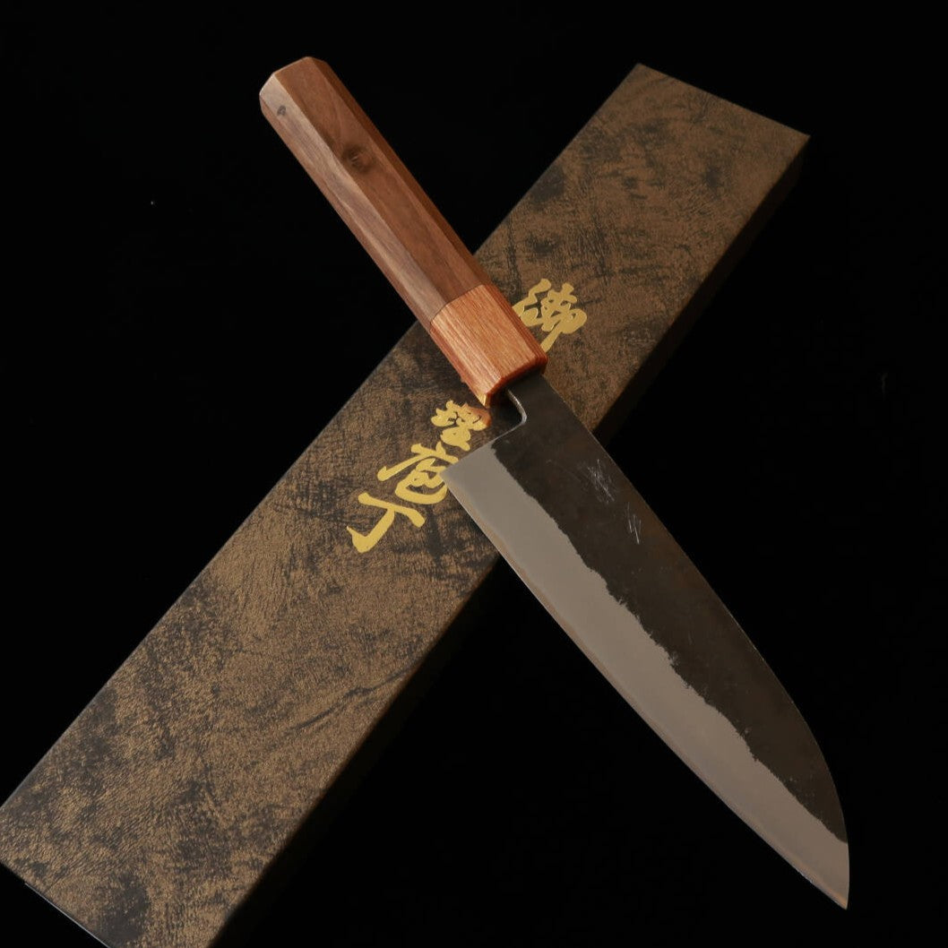 三浦 MIURA 三徳 青紙二号 ステン割込 黒打ち ウォールナット柄（165mm）
