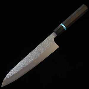 MIURA couteau de chef (Gyuto) SG2 martelé manche octogonal en ébène et turquoise (210 mm)