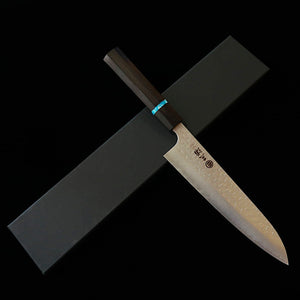 MIURA couteau de chef (Gyuto) SG2 martelé manche octogonal en ébène et turquoise (210 mm)
