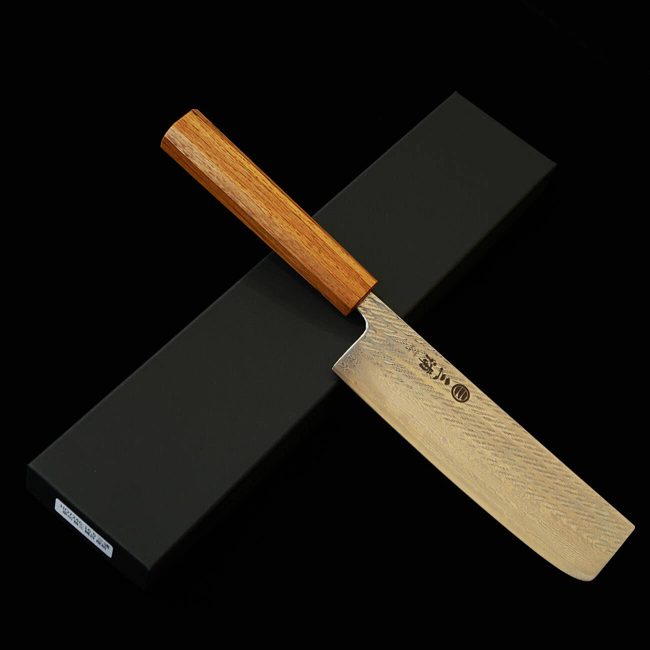 三浦MIURA 菜切 銀紙三号 縄目 ダマスカス 透明 樫八角柄（165mm）