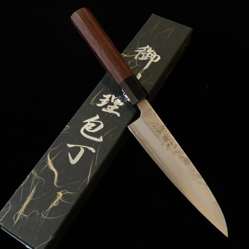 Couteau d'office (Petty) Hatsukokoro Ginrei, acier Gin-san (Silver 3), finition Nashiji, manche en wengé (130 mm)