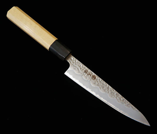 三浦MIURA ペティ 白紙一号 マット 鎚目 水牛朴八角柄（135mm）