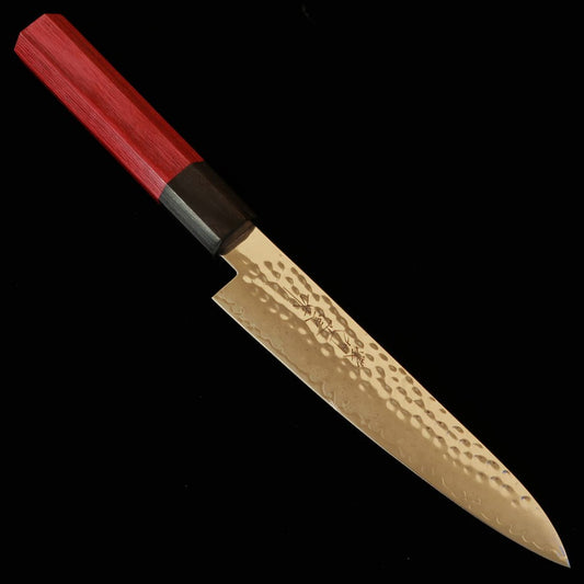Faca Petty V.ROAD Nosyu Masamune, Aço VG10, Damasco com 33 Camadas, Cabo Laminado Reforçado em Vermelho e Preto (150mm)