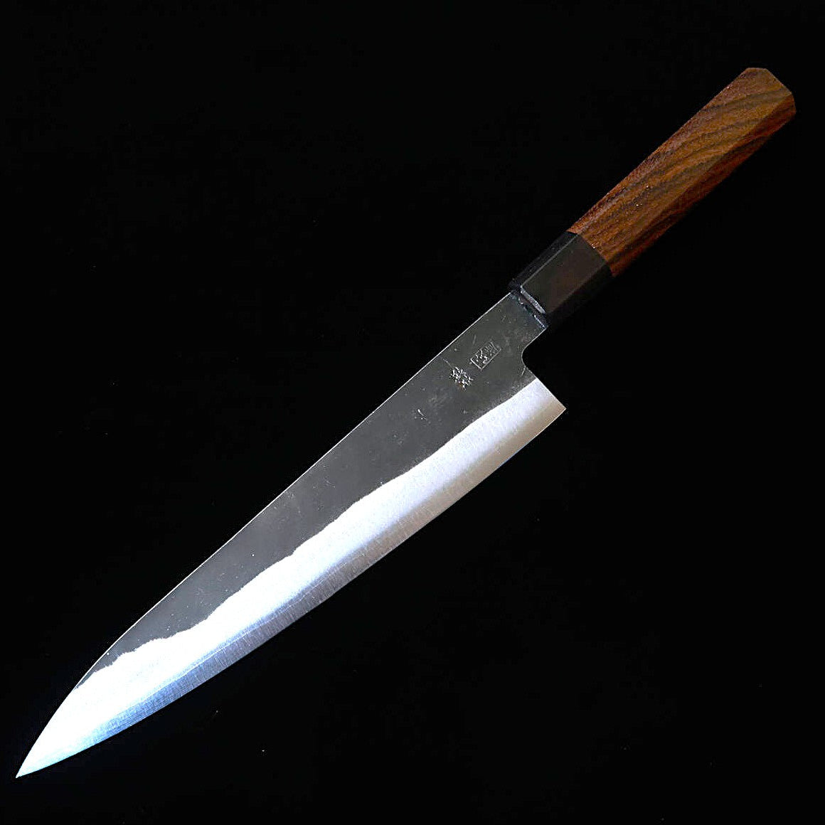 MIURA Gyuto, Super Blue Steel, Kurouchi Finish with Rosewood Octagonal Handle (210mm)