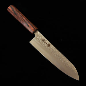 MIURA AUS8 Hammered Tsuchime Santoku Knife, Mahogany Wood Handle (180mm)