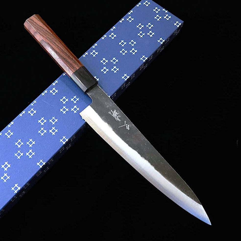 MIURA Gyuto, Super Blue Steel, Kurouchi Finish with Rosewood Octagonal Handle (210mm)