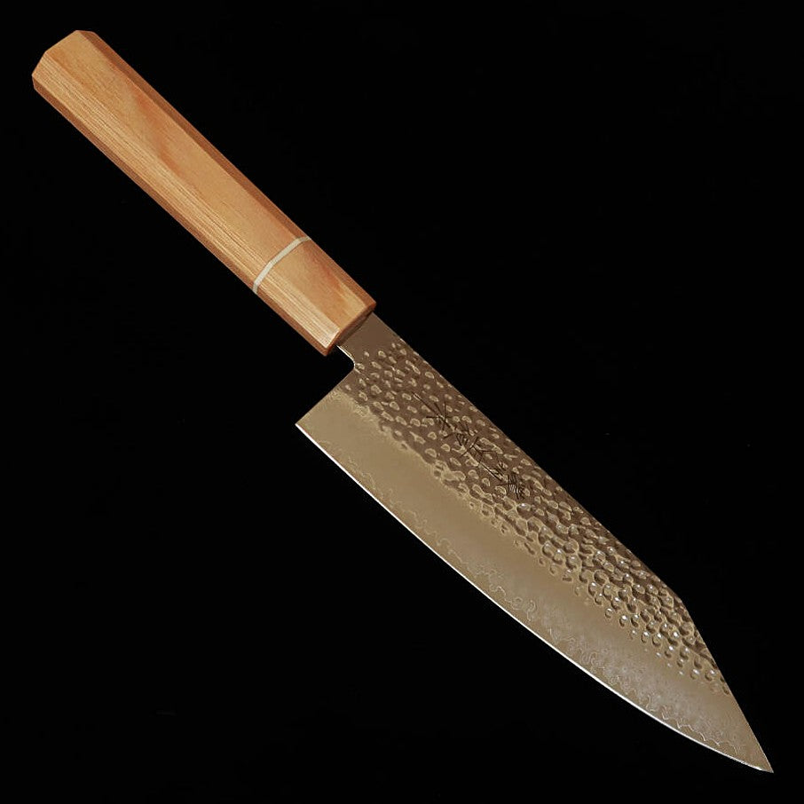 Couteau Kiritsuke Nosyu Masamune (par V.ROAD) – Acier VG10, Damas 33 couches martelé, manche en bois composite blanc (180 / 210 mm)