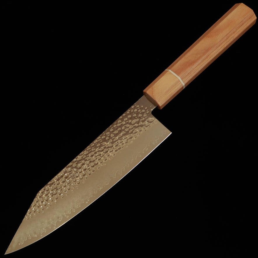 Couteau Kiritsuke Nosyu Masamune (par V.ROAD) – Acier VG10, Damas 33 couches martelé, manche en bois composite blanc (180 / 210 mm)