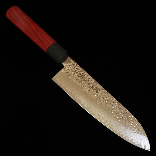 Faca Santoku V.ROAD Nosyu Masamune VG10 Damasco de 33 Camadas com Cabo de Madeira Reforçada em Vermelho e Preto (180mm)