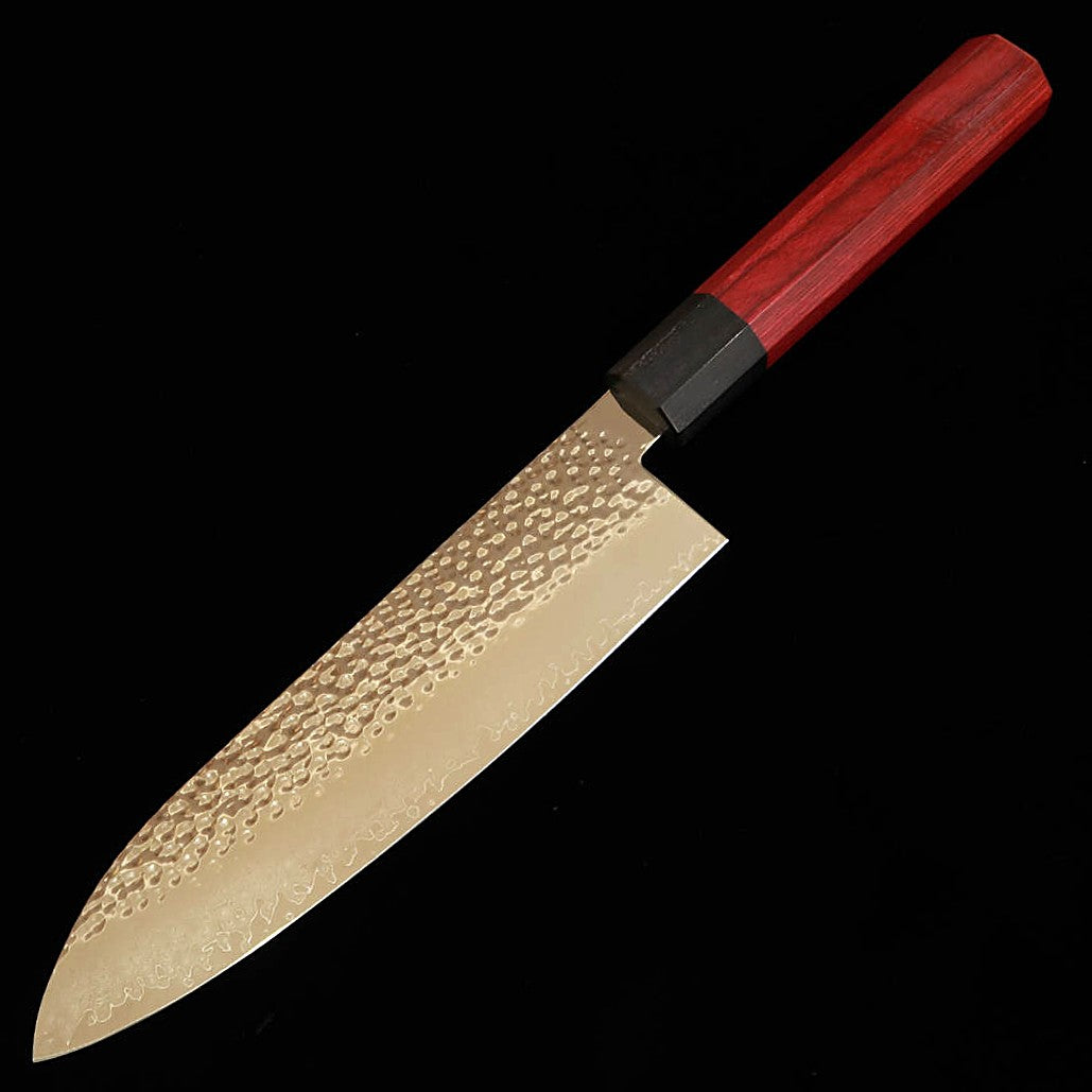 V.ROAD Nosyu Masamune Santoku, VG10 33-Layer Damascus Tsuchime, Red & Black Pakkawood Handle (180mm)