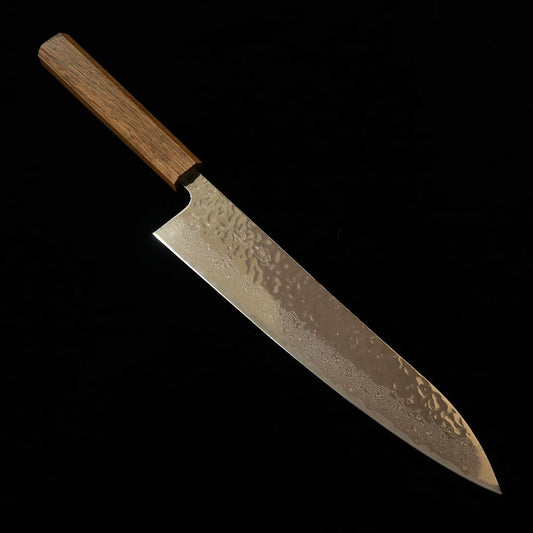 刃道 HADO 翁流 AUS-10 槌目 鏡面 ダマスカス 黒樫柄 牛刀 (240mm)