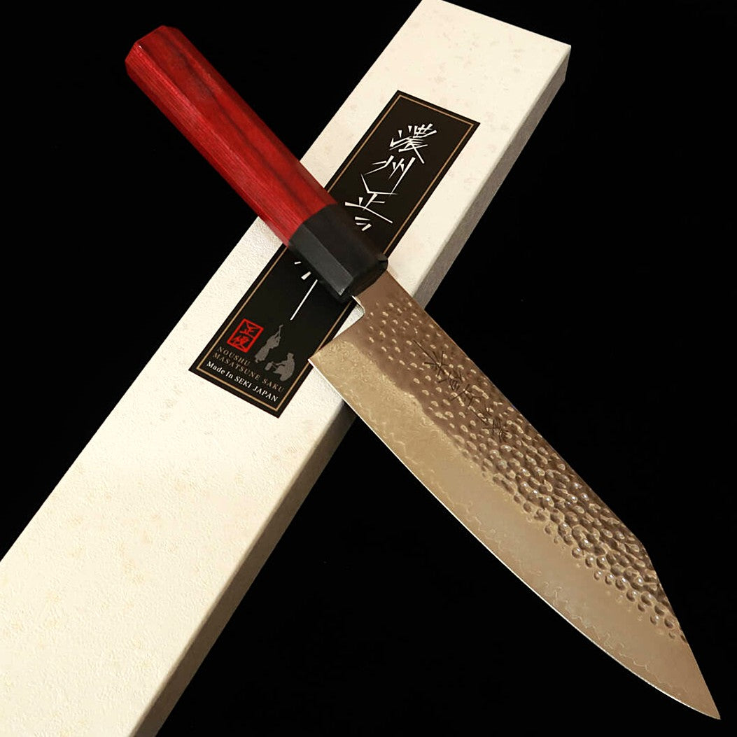 V.ROAD Noshu Masatsune V.ROAD kiritsuke VG10 martelé damas 33 couches manche laminé renforcé rouge × noir (180 mm)