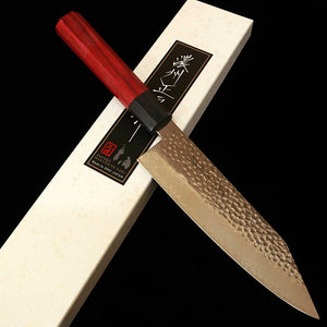 V.ROAD  濃州正恒作 Nosyu Masatsune 切付 VG10 鎚目 33層ダマスカス 積層強化柄 赤×黒（180mm）
