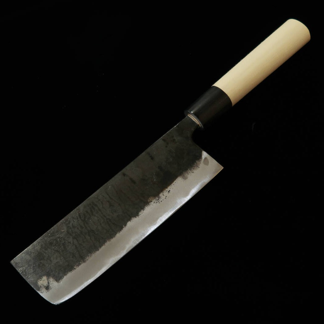 三浦 MIURA 鍛造菜切包丁 白紙二号 黒打 水牛縞柄 （170mm）