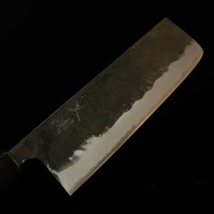 MIURA – Couteau nakiri forgé, acier Shirogami n°2, finition kuro-uchi, manche à bague buffle rayée (170 mm)
