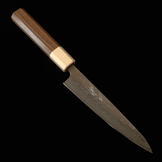 三浦MIURA ペティ スウェーデン鋼 ニッケルダマスカス 33層 和紙地 メープル口ウォルナット柄（135mm）