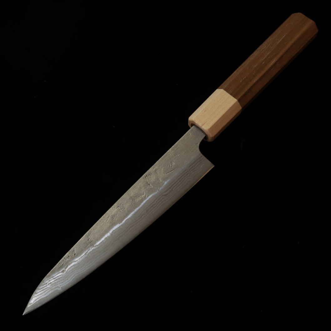 三浦MIURA ペティ スウェーデン鋼 ニッケルダマスカス 33層 和紙地 メープル口ウォルナット柄（135mm）