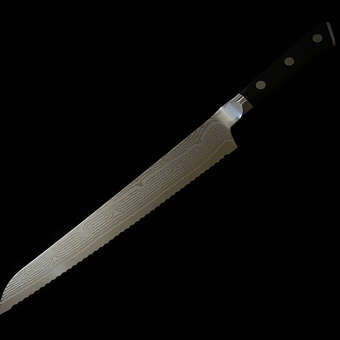 [New Standard] ZANMAI MCUSTA Classic 3 Damascus Bread Knife, Black (230mm)