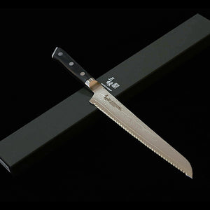 [New Standard] ZANMAI MCUSTA Classic 3 Damascus Bread Knife, Black (230mm)