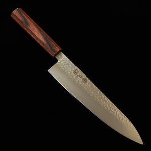 MIURA Gyuto, AUS-8, Tsuchime Matte Finish with Red Pakkawood Octagonal Handle (210mm)