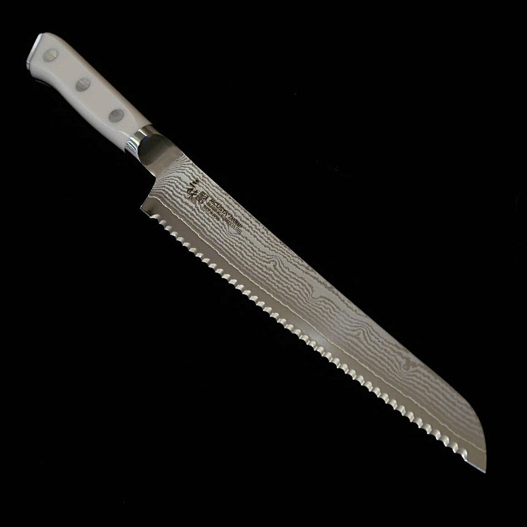 [Nouvelle référence] ZANMAI MCUSTA Classic III Damas – couteau à pain, manche Corian (230 mm)