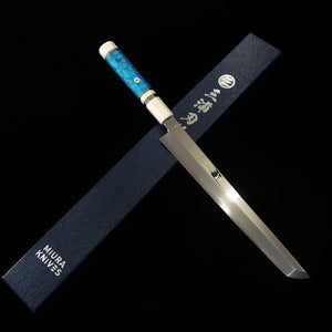 Sakimaru Yanagiba MIURA Obidama Inox VG10 Acabamento Espelhado Cabo Turquesa (270mm)