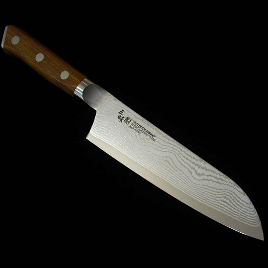 [Nouveau Standard] ZANMAI (MCUSTA) – Santoku, Série Classic 3 Damascus, Manche en bois de fer (Ironwood) (180 mm)