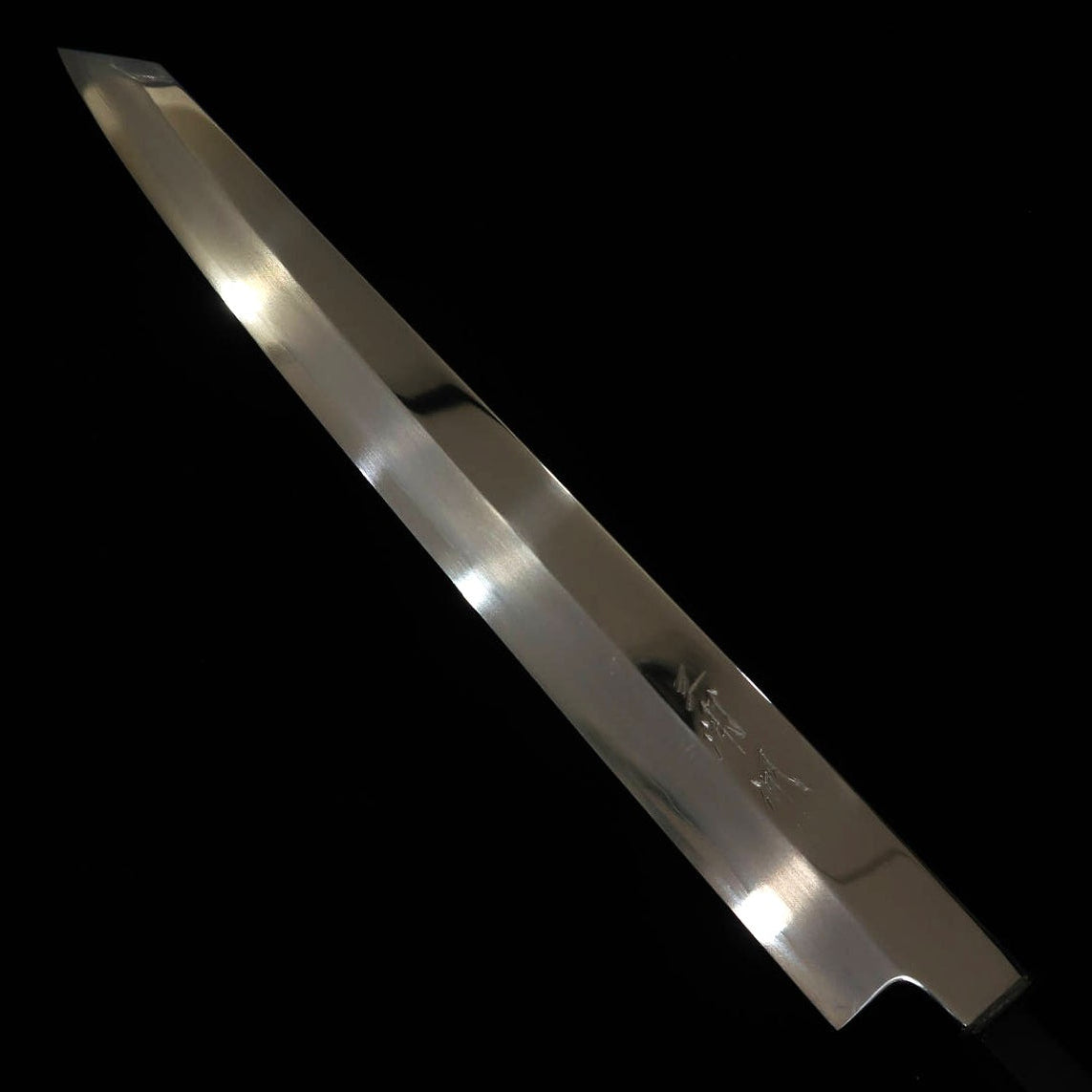 Kiritsuke Yanagiba MIURA OBIDAMA Nakagawa Satoshi, Ginsan acabado espejo, filo unilateral para zurdos, mango personalizado -púrpura- (270/300 mm)
