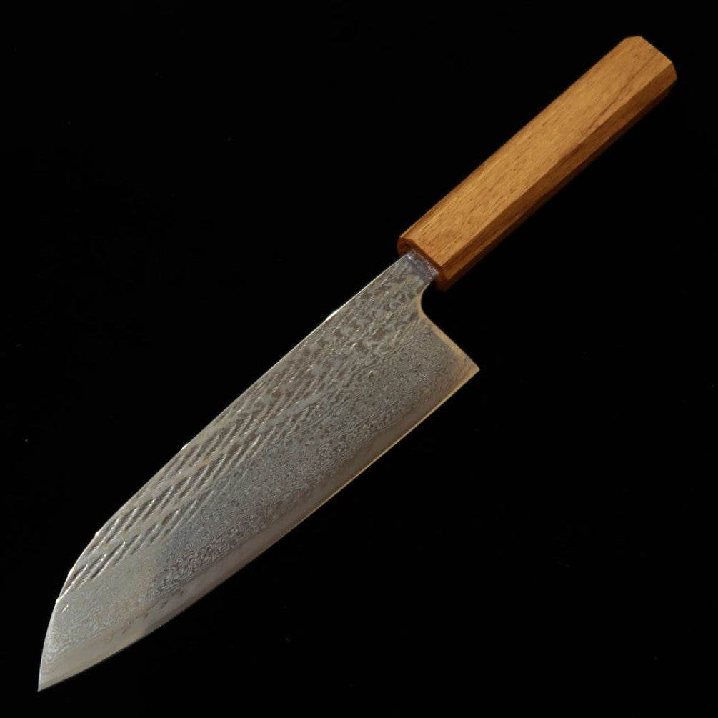 MIURA Santoku, Ginsan no. 3, Rope-Pattern Damascus with Clear Oak Octagonal Handle (165mm)