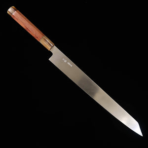 Kiritsuke Yanagiba para zurdos MIURA OBIDAMA Nakagawa Satoshi, ginsan, acabado espejo, mango de palo de Brasil (300 mm)