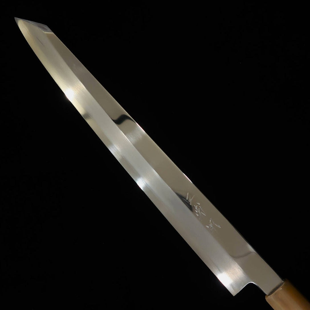 Kiritsuke Yanagiba para zurdos MIURA OBIDAMA Nakagawa Satoshi, ginsan, acabado espejo, mango de palo de Brasil (300 mm)