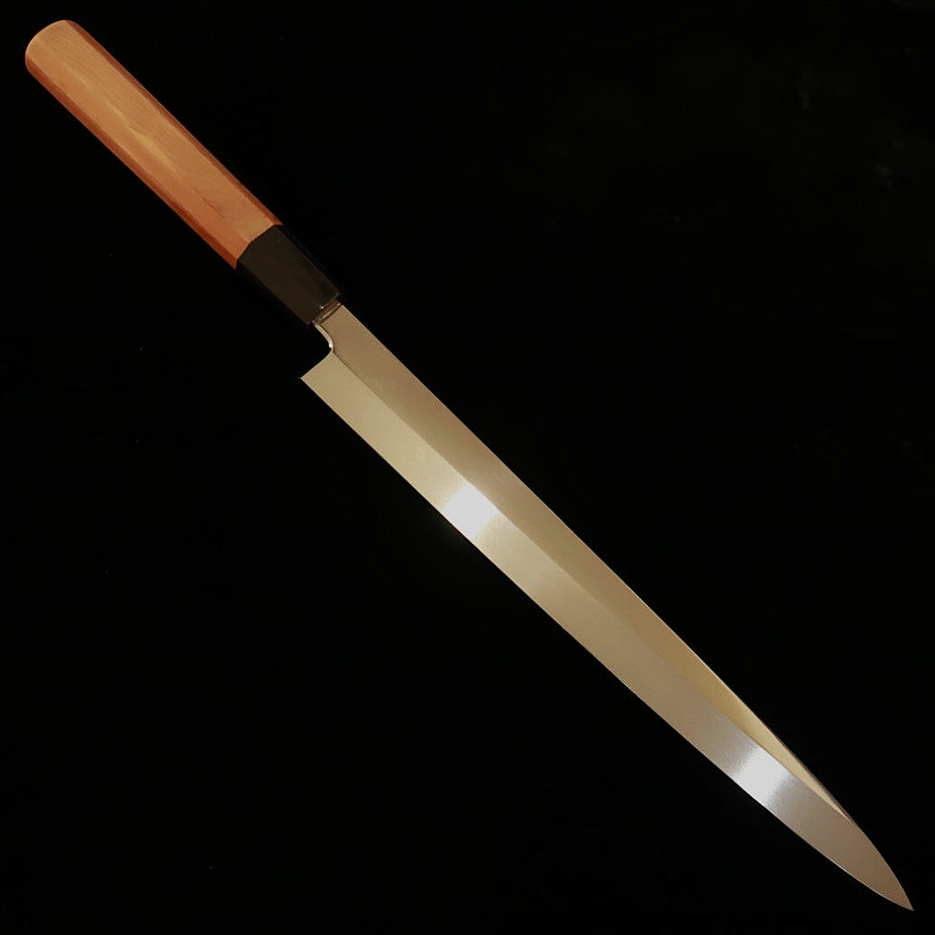 YOSHIHIRO Gōuemon no Jō Yoshihiro cuchillo para fugu, temple integral Mizumoto, acero Shirogami nº 2, acabado espejo, mango octogonal de ichii con funda de magnolia (270 mm)