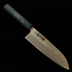 MIURA santoku aço sueco, acabamento nashiji, damasco, cabo octogonal índigo (165 mm)