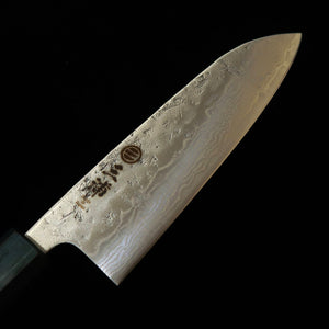 MIURA santoku aço sueco, acabamento nashiji, damasco, cabo octogonal índigo (165 mm)