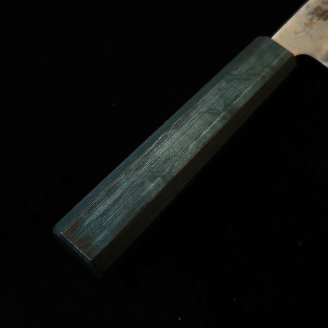 MIURA santoku aço sueco, acabamento nashiji, damasco, cabo octogonal índigo (165 mm)