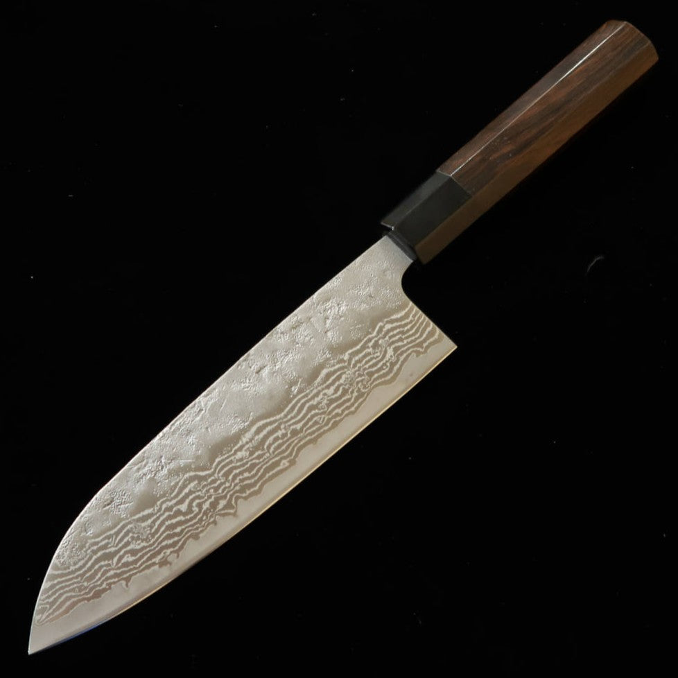MIURA Santoku aço sueco acabamento fosco (nashiji) Damasco cabo de ébano octogonal (165 mm)