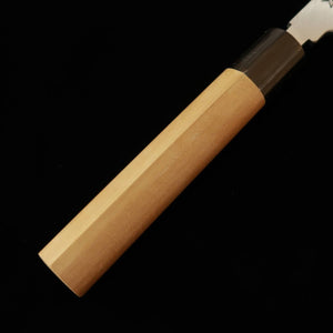 MASAMOTO SOHONTEN Kasumi Shirogami nº 2 cuchillo yanagiba mango en forma de castaña con virola de cuerno de búfalo (240–300 mm)
