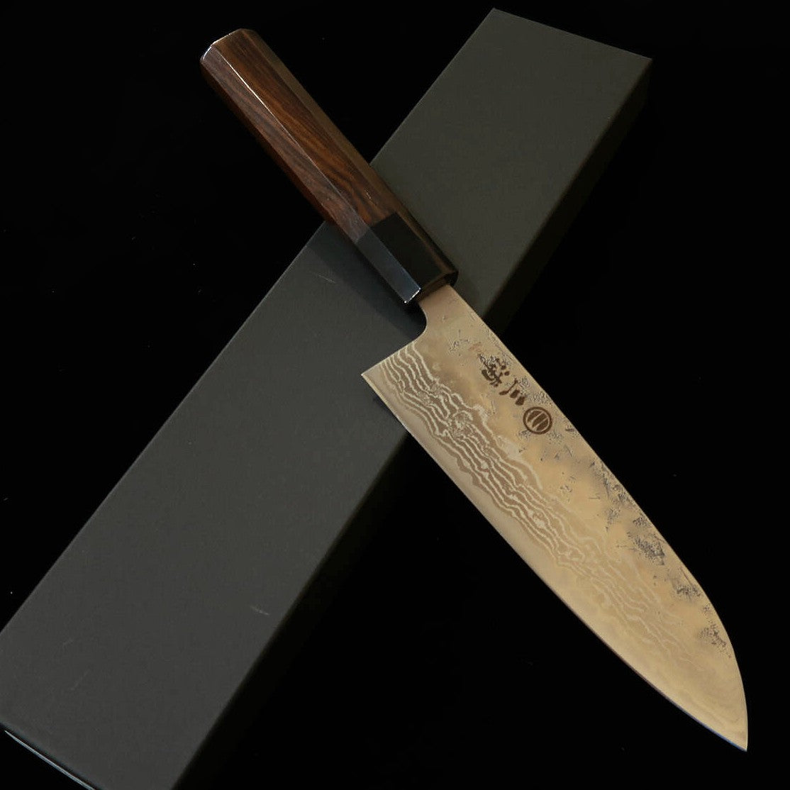 MIURA Santoku aço sueco acabamento fosco (nashiji) Damasco cabo de ébano octogonal (165 mm)
