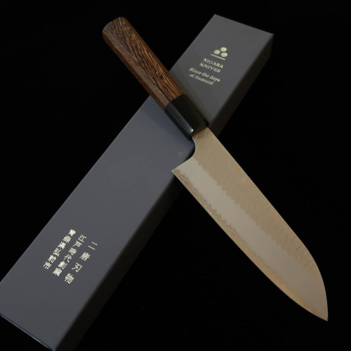 NIGARA Santoku, SG2, Polished Tsuchime with Wenge Octagonal Handle (180mm)