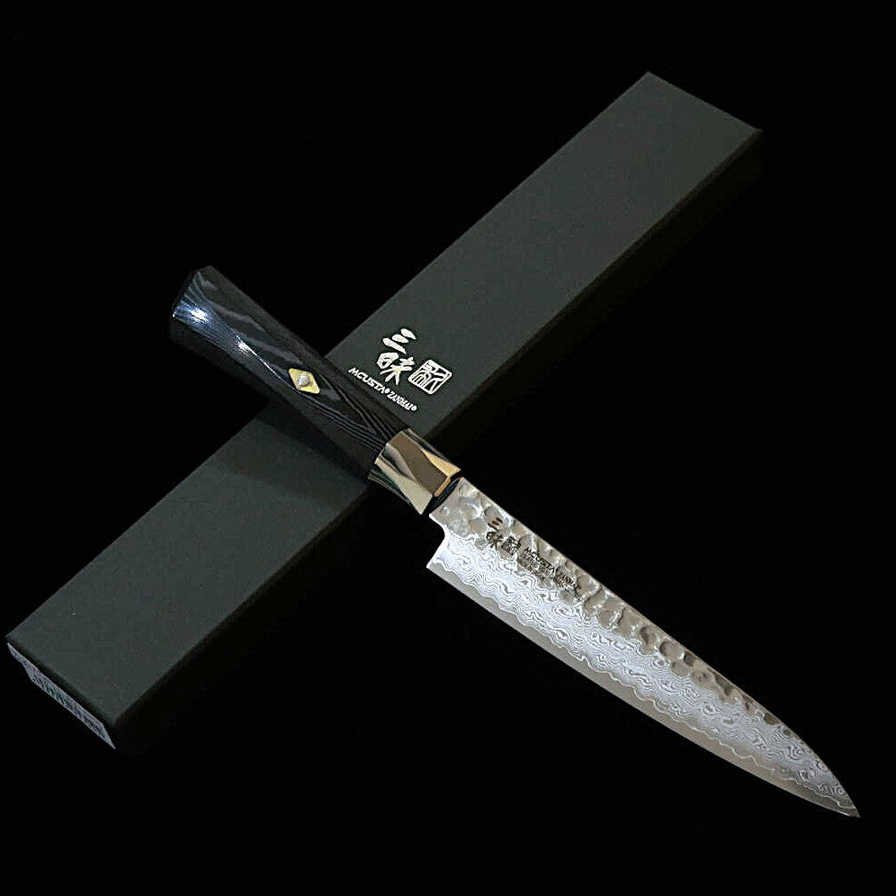 [New Standard] ZANMAI MCUSTA Supreme 3 Hammered Petty Knife, Black (90/110/150mm)