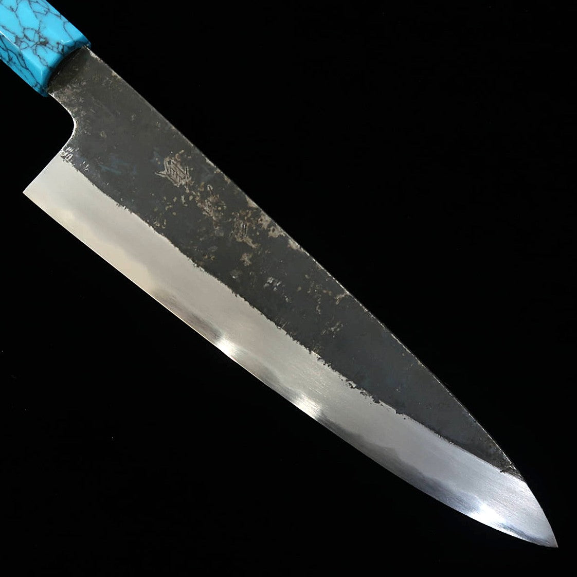 MIURA Itadaki Gyuto acier blanc n°2, finition kuro-uchi, manche turquoise (210 mm)