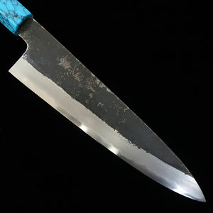 MIURA Itadaki Gyuto acier blanc n°2, finition kuro-uchi, manche turquoise (210 mm)