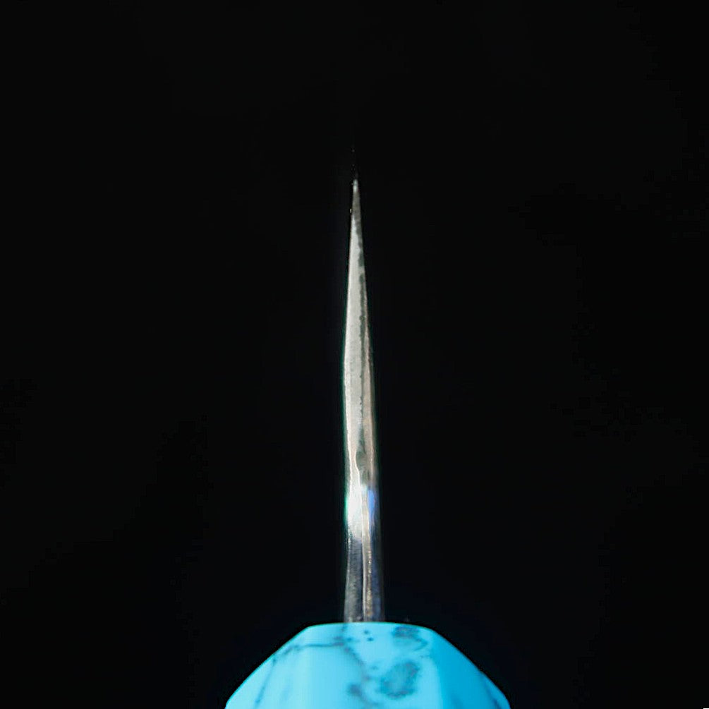 MIURA Itadaki Gyuto acier blanc n°2, finition kuro-uchi, manche turquoise (210 mm)