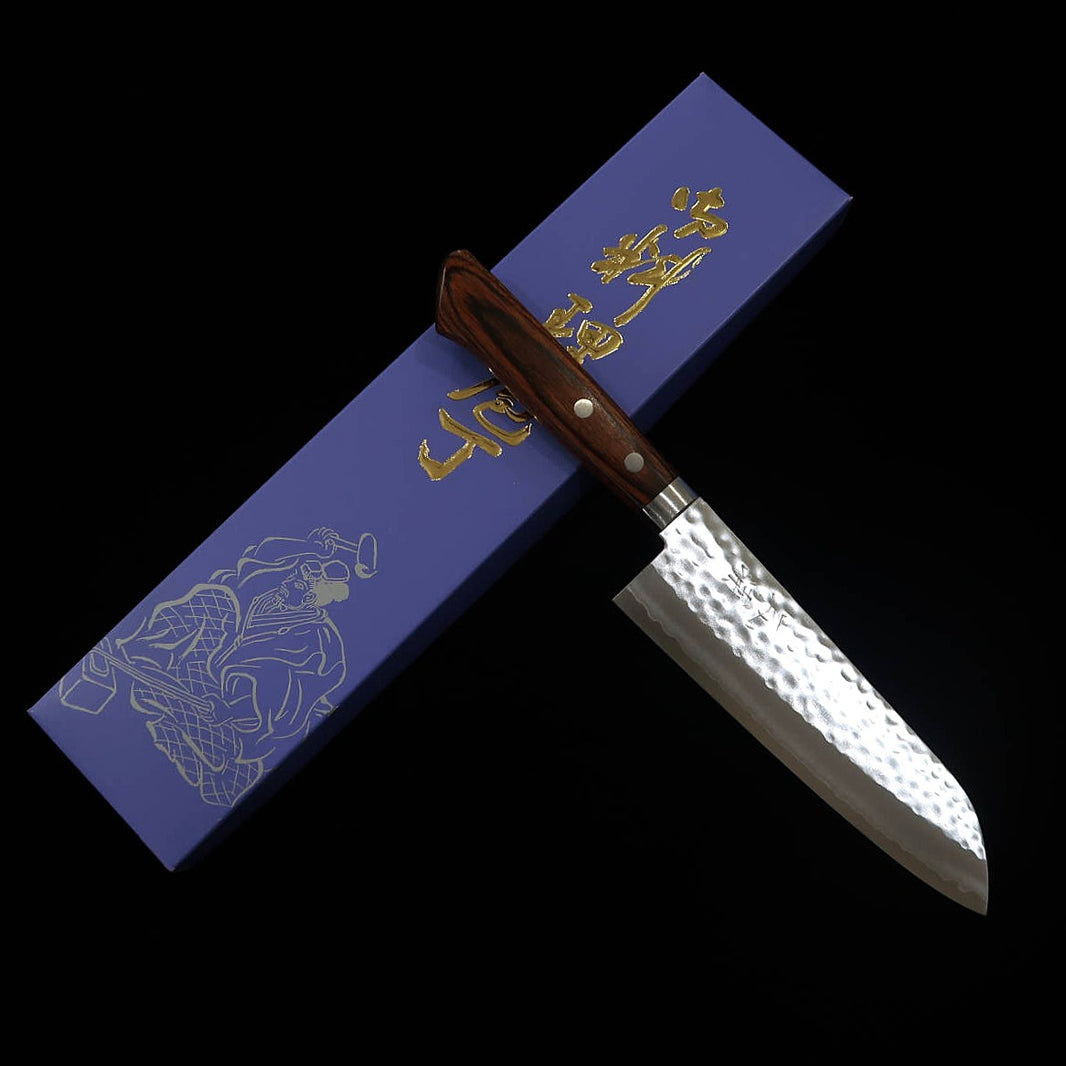 MIURA Santoku V1 D.P Gold, martelé, manche en acajou (170mm)