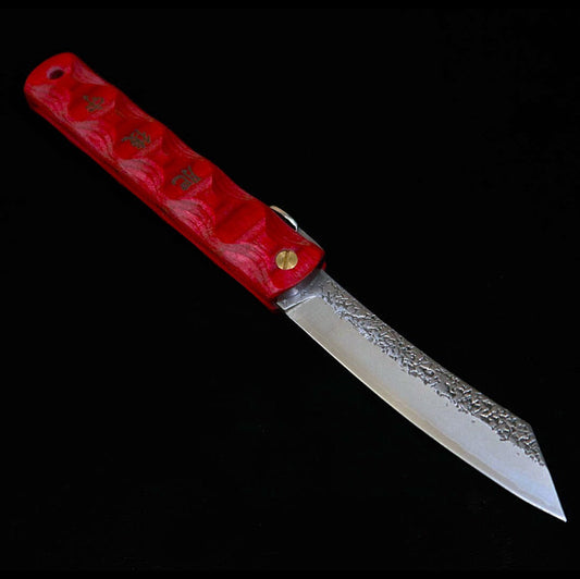 Higonokami (HIGONOKAMI) [HALL HAUS Collaboration] VG10 Hammered Finish 16-Layer Damascus Steel Reinforced Plywood Handle (70mm)