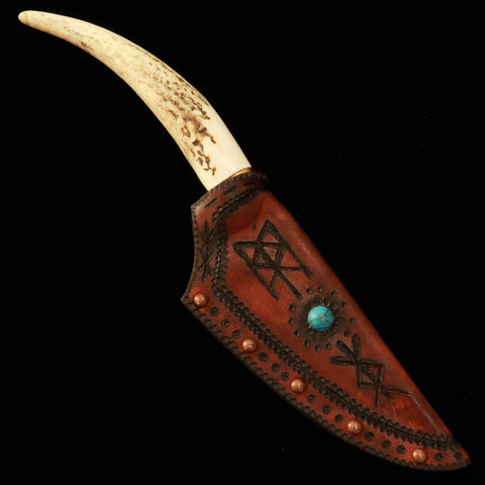 Prometheus Thor Ymir HS stole with antler handle and leather sheath (82mm)
