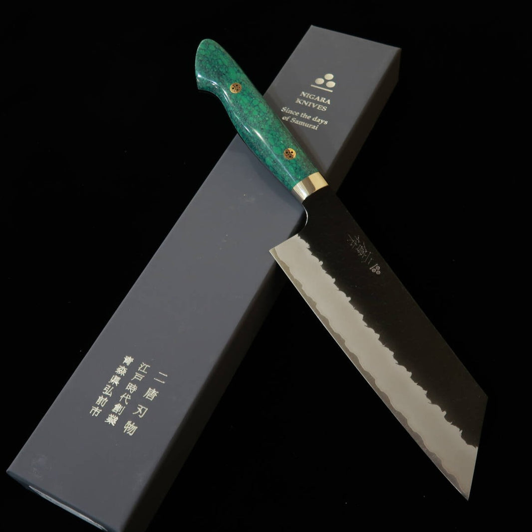 NIGARA Hamono NIGARA Kiritsuke Nakiri SG2 Kurouchi Martillado, mango de turquesa (180 mm)